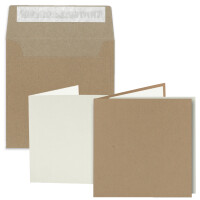25x Quadratisches Faltkarten Set aus Kraftpapier - 150 x 150 mm - Doppel-Karten & Briefumschläge & Einlegeblätter - braun öko - Recycling-Naturpapier nachhaltig