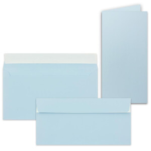 50x Faltkarten-Set mit Briefumschlägen DIN Lang in Hellblau (Blau) - 21 x 10,5 cm - Blank Klappkarten und Umschläge für Einladungen und Grüße zu Geburtstag und Hochzeit