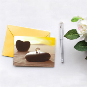 Glückwunschkarte 10 Set mit Umschlägen Gelb - Dankeskarte Motiv Zen Stein mit Murmel auf Sand - Klapp-Karte DIN B6 17,0 x 11,5 cm - Grußkarte für Geburtstag, Ruhestand