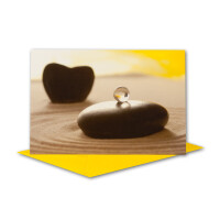Glückwunschkarte 10 Set mit Umschlägen Gelb - Dankeskarte Motiv Zen Stein mit Murmel auf Sand - Klapp-Karte DIN B6 17,0 x 11,5 cm - Grußkarte für Geburtstag, Ruhestand