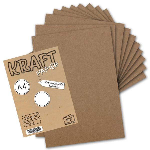 50x Vintage Kraftpapier - DIN A4 21 x 29,7 cm - 210 x 297 mm - 250gr natur-braunes Recycling-Papier, ökologisch Bastel-Karton Einzel-Karte - UmWelt by GUSTAV NEUSER
