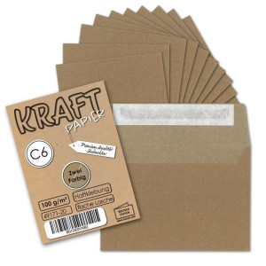 25 x Kraftpapier Faltkarten-Set DIN C6 /A6 - Doppel-Klappkarten + Einlegeblätter in creme mit Umschläge C6 - Vintage-Naturpapier - braun