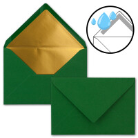 Kuverts Dunkelgrün - 25 Stück - Brief-Umschläge DIN C6 - 114 x 162 mm - 11,4 x 16,2 cm - Naßklebung - matte Oberfläche & Gold-Metallic Fütterung - ohne Fenster - für Einladungen