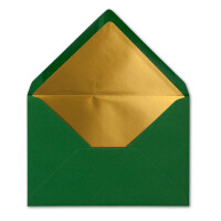 Kuverts Dunkelgrün - 25 Stück - Brief-Umschläge DIN C6 - 114 x 162 mm - 11,4 x 16,2 cm - Naßklebung - matte Oberfläche & Gold-Metallic Fütterung - ohne Fenster - für Einladungen