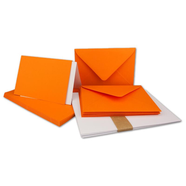 25x Faltkarten SET DIN A6/C6 mit Brief-Umschlägen in Orange - inklusive Einleger - 14,8 x 10,5 cm - Premium Qualität - FarbenFroh