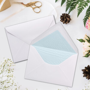 25x Briefumschläge Weiß DIN C6 gefüttert mit Seidenpapier in Hellblau 100 g/m² 11,4 x 16,2 cm mit Nassklebung ohne Fenster