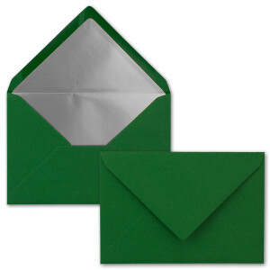Kuverts Dunkelgrün - 25 Stück - Brief-Umschläge DIN C6 - 114 x 162 mm - 11,4 x 16,2 cm - Nassklebung - matte Oberfläche & Silber-Metallic Fütterung - ohne Fenster - für Einladungen