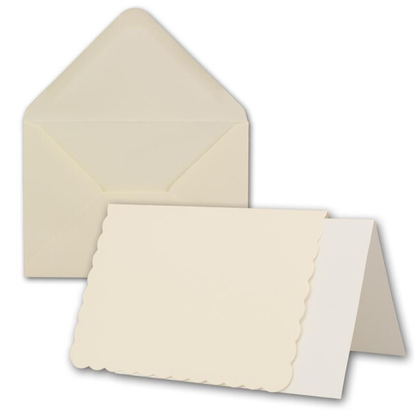 25x creme-farbenes DIN A6 Falt-Karten-Set mit Wellen-Schnitt I 10,4 x 14,8 cm - mit Brief-Umschlägen & Einlege-Blätter I Papier-Bastel-Set inklusive hochwertiger Box I von GUSTAV NEUSER®