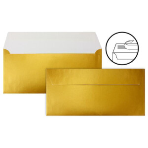 50 Gold-Metallic Brief-Umschläge DIN Lang - 11 x 22 cm - Haftklebung - glänzende Kuverts für große Einladungen und Karten, Hochzeit & Weihnachten