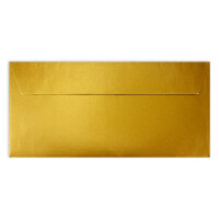 50 Gold-Metallic Brief-Umschläge DIN Lang - 11 x 22 cm - Haftklebung - glänzende Kuverts für große Einladungen und Karten, Hochzeit & Weihnachten
