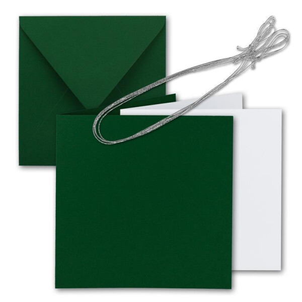 50x Quadratisches Faltkarten Set 15 x 15 cm - mit Briefumschlägen & Einlegeblätter & Schmuckband - Dunkel-Grün - für Einladungskarten, Hochzeit, Weihnachten - von GUSTAV NEUSER