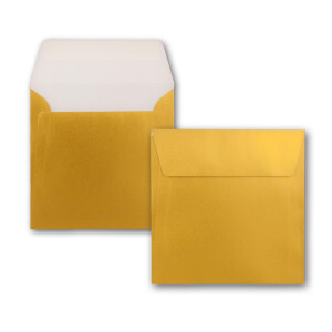 25 Metallic Briefumschläge in Gold - quadratisches Format 16 x 16 cm - metallisch-glänzende Kuverts - 90 Gramm/m² - Haftklebung