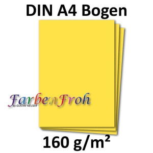 50 DIN A4 Papierbogen Planobogen - Honiggelb (Gelb) - 160 g/m² - 21 x 29,7 cm - Bastelbogen Ton-Papier Fotokarton Bastel-Papier Ton-Karton - FarbenFroh
