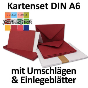 50x Faltkarten SET DIN A6/C6 mit Brief-Umschlägen in Dunkelrot / Weinrot - inklusive Einleger - 14,8 x 10,5 cm - Premium Qualität - FarbenFroh