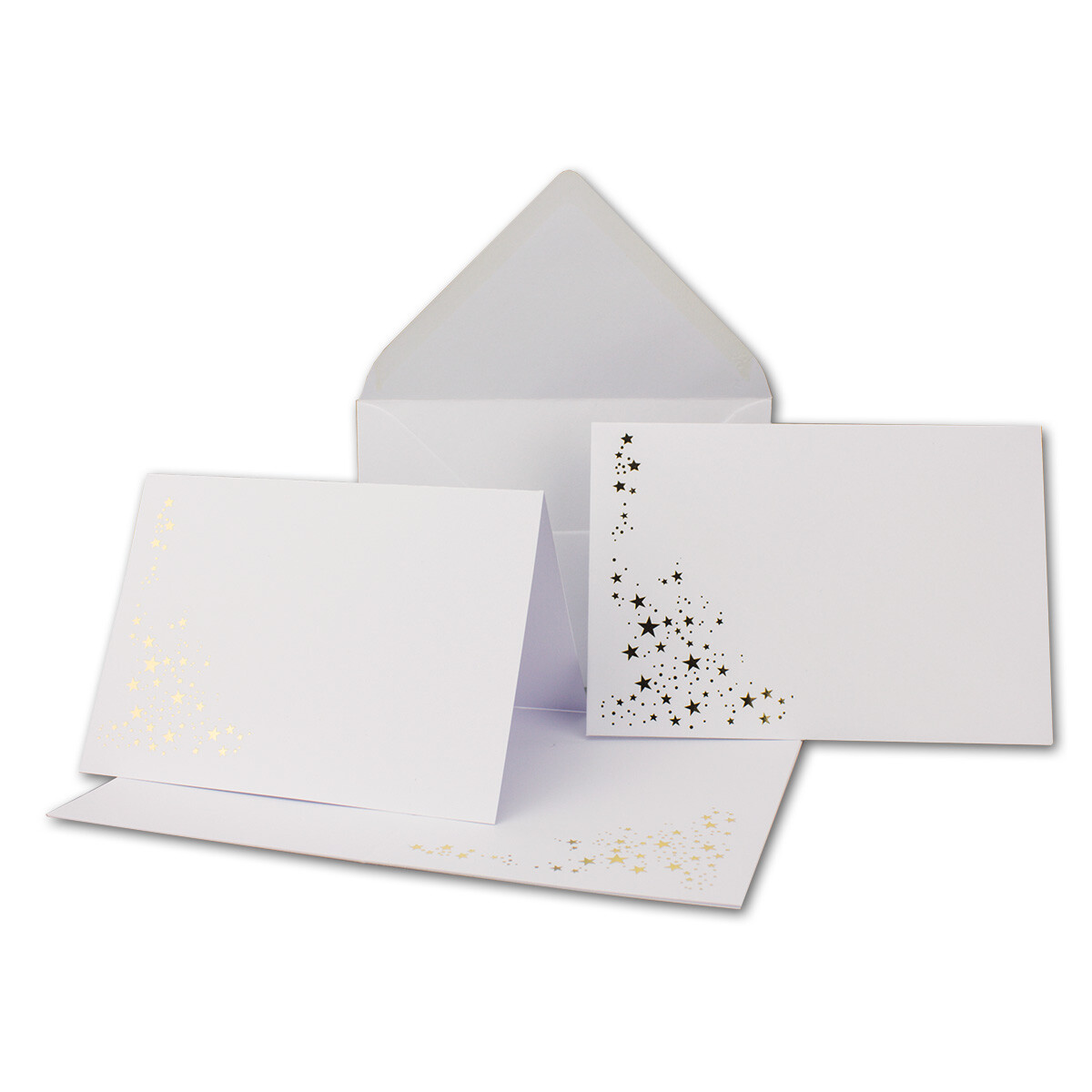 Faltkarten Set Mit Umschlagen Din A6 Hochweiss Mit Goldenen Metallic 12 45