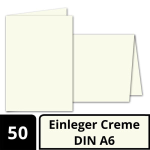 50x faltbares Einlege-Papier für A6 Faltkarten - cremefarben - 143 x 200 mm (100 x 143 mm gefaltet) -  hochwertig mattes Papier von GUSTAV NEUSER