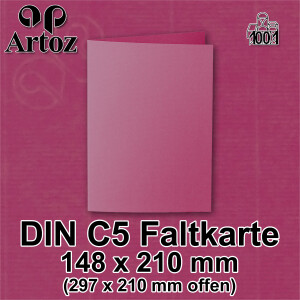 ARTOZ 25x DIN A5 Faltkarten - Purpur-Rot (Rot) gerippt 148 x 210 mm Klappkarten hochdoppelt - Blanko Doppelkarte mit 220 g/m² edle Egoutteur-Rippung