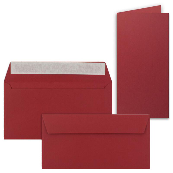 SET Faltkarten + Umschläge DIN Lang in Dunkel-Rot / 75 Stück / Größe:,  26,50 €