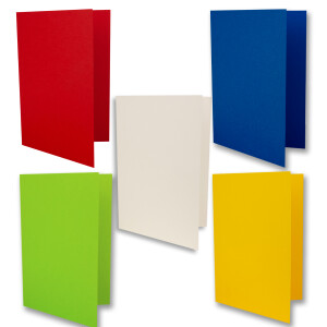 50x Farbige Faltkarten blanko mit Umschlag und Einlegeblättern in DIN B6 - Sommerfarben