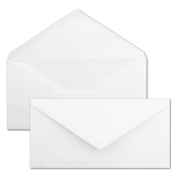 75x Briefumschläge DIN Lang - 11 x 22 cm - Nassklebung - Farbe: Weiß - 90 Gramm pro m² - ohne Fenster
