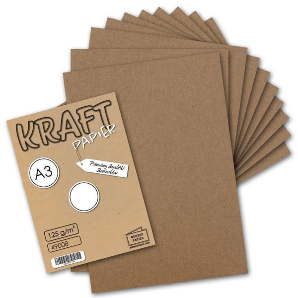 50 Blatt I Vintage Kraftpapier DIN A3 125 g/m² natur-braunes Recycling-Papier, 100% ökologisch Brief-Bogen I UmWelt by GUSTAV NEUSER®