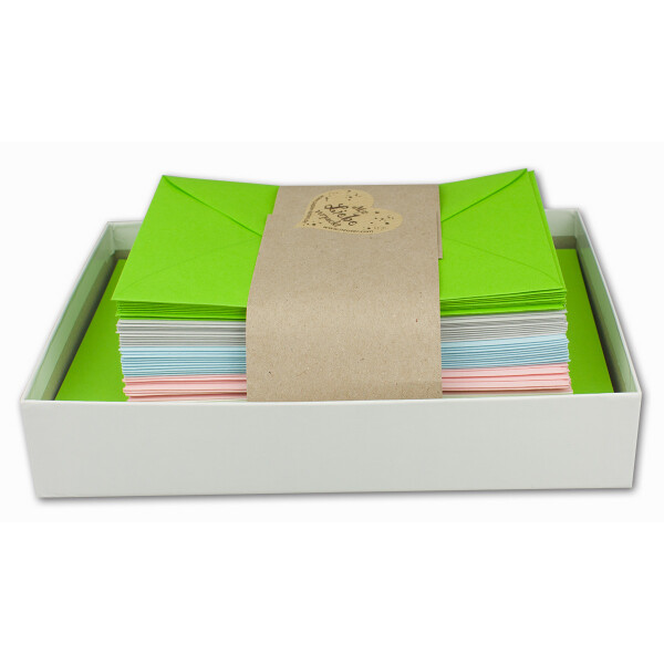 50x Farbige Karten blanko mit Umschlag  und Einlegeblätter  in DIN A6/ C6 - Frühjahrsfarben