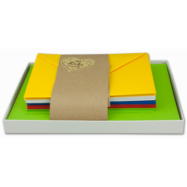 25x Farbige Karten blanko mit Umschlag  und Einlegeblätter  in DIN A6/ C6 - Sommerfarben