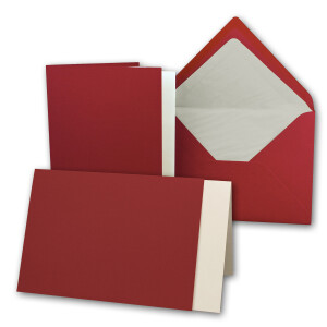 25x Karten-Set DIN B6 - 12 x 17 cm - 120 x 170 mm - Falt-Karten mit Brief-Umschlägen & Einlege-Blättern - Gerippte Struktur Oberfläche - Dunkelrot - Vintage Einladungskarten