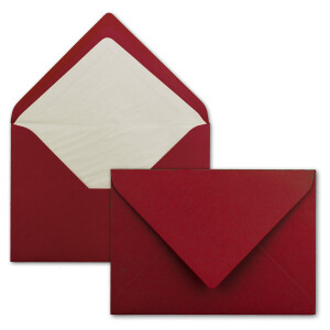 25x Karten-Set DIN B6 - 12 x 17 cm - 120 x 170 mm - Falt-Karten mit Brief-Umschlägen & Einlege-Blättern - Gerippte Struktur Oberfläche - Dunkelrot - Vintage Einladungskarten