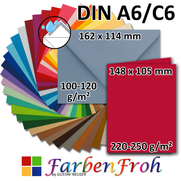 25x Farbige Karten blanko mit Umschlag und Einlegeblättern in DIN B6 Frühjahrsfarben 