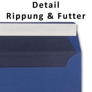 500x Briefumschläge DIN Lang 11 x 22 cm gerippt in Dunkelblau gefüttert mit blauem Seiden-Papier 110 g/m² Haftklebung