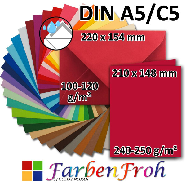 50x Farbige Briefumschläge DIN Lang – 110x220 Mm, Gemischte Farben, Mit & Ohne Futter