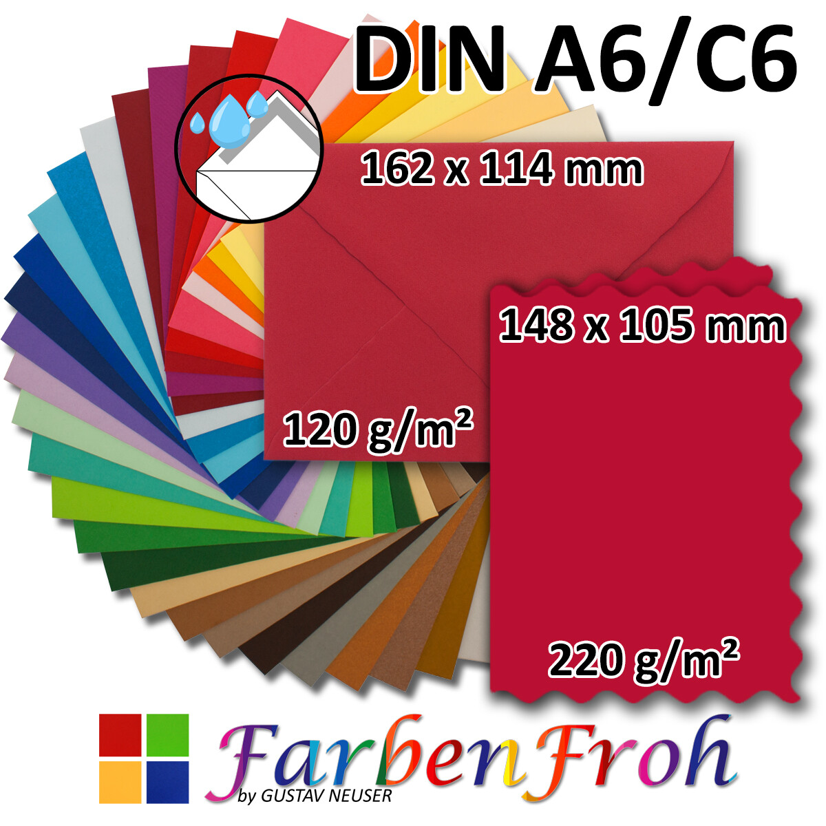 Faltkarten Set mit Brief-Umschlägen DIN A6 / C6 in Naturweiß Serie FarbenFroh® Doppelkarten & Umschläge formstabil 10,5 cm x 14,8 geeignet für Drucker 75 Sets 