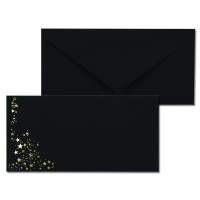 25x Briefumschläge mit Metallic Sternen - DIN Lang - Gold geprägter Sternenregen - Farbe: Schwarz - Nassklebung - 120 g/m² - 110 x 220 mm - ideal für Weihnachten