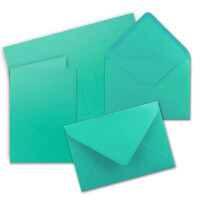 Faltkarten SET mit Brief-Umschlägen DIN A6 / C6 in Pazifikblau - 25 Sets - 14,8 x 10,5 cm - Premium Qualität - Serie FarbenFroh