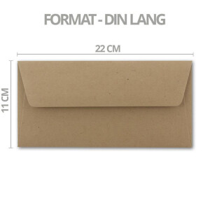 400x Kraftpapier Umschläge DIN Lang - Braun ÖKO - Nassklebung 11 x 22 cm - 120 g/m² breite Verschluss-Lasche - Recycling Papier - von NEUSER PAPIER