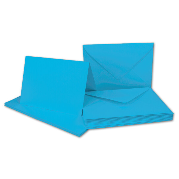 Faltkarten SET mit Brief-Umschlägen DIN A6 / C6 in Azurblau - 200 Sets - 14,8 x 10,5 cm - Premium Qualität - Serie FarbenFroh