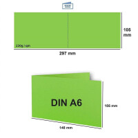 100x Falt-Karten DIN A6 Langdoppel-Karten - Hellgrün -10,5 x 14,8 cm - blanko quer-doppelte Faltkarten - FarbenFroh by Gustav Neuser®