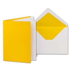 25 Faltkarten-Sets - Honiggelb - 12 x 17 cm - DIN B6 Klapp-Karten mit Briefumschläge Honiggelb gefüttert - inklusive Einleger