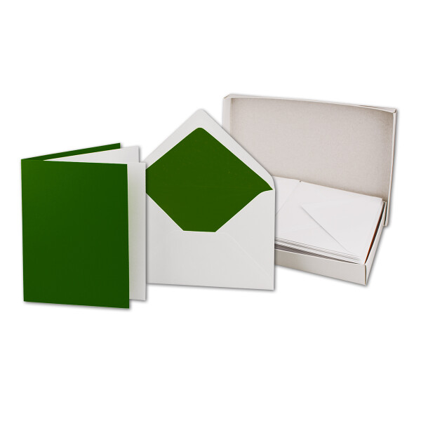 25 Faltkarten-Sets - Dunkelgrün - 12 x 17 cm - DIN B6 Klapp-Karten mit Briefumschläge Dunkelgrün gefüttert - inklusive Einleger
