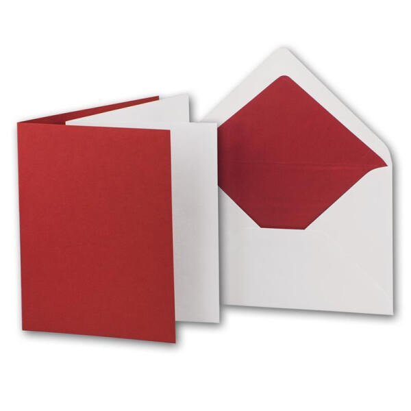 25 Faltkarten-Sets - Rot - 12 x 17 cm - DIN B6 Klapp-Karten mit Briefumschläge Rot gefüttert - inklusive Einleger