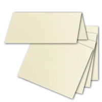 50x Tischkarten in  Vanille - 4,5 x 10 cm - 240 g/m² - blanko Doppel-karten mit stabilem Stand - ideal als Platzkärtchen und Namenskärtchen