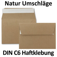 75x Briefumschläge DIN C6 Kraftpapier - Braun - Vintage Recycling Kuverts mit Haftklebung - 114 x 162 mm