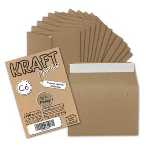 150x Briefumschläge DIN C6 Kraftpapier - Braun - Vintage Recycling Kuverts mit Haftklebung - 114 x 162 mm