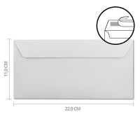 250x Briefumschläge DIN Lang - 11 x 22 cm - Haftklebung - Farbe: Weiß - 100 Gramm pro m² - ohne Fenster