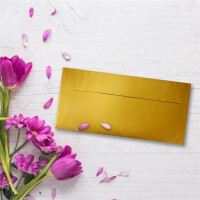 200 Gold-Metallic Brief-Umschläge DIN Lang - 11 x 22 cm - Haftklebung - glänzende Kuverts für große Einladungen und Karten, Hochzeit & Weihnachten
