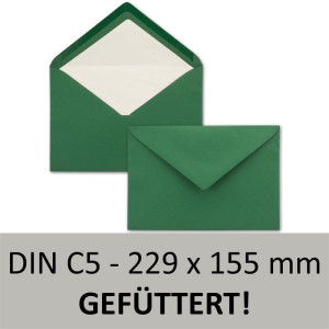 500x Brief-Umschläge C5 - Dunkel-Grün - gefüttert mit weißem Seidenpapier - 110 g/m² - 22,9 x 15,5 cm - Nassklebung