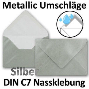 200x kleine Umschläge in Silber Metallic DIN C7 8,1 x 11,4 cm mit Spitzklappe und Nassklebung in 80 g/m² - kleiner blanko Mini-Umschlag