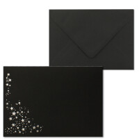 25x Weihnachts-Briefumschläge - DIN C6 - mit Silber-Metallic geprägtem Sternenregen -Farbe: Schwarz - Nassklebung, 120 g/m² - 114 x 162 mm - Marke: GUSTAV NEUSER