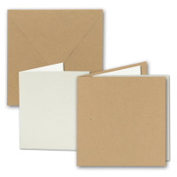75x Quadratisches Faltkarten SET aus Kraft-Papier in sandbraun 15,7 x 15,7 cm - Doppel-Karten mit Briefumschlägen und Einlegeblättern aus Recycling-Papier - Serie UmWelt
